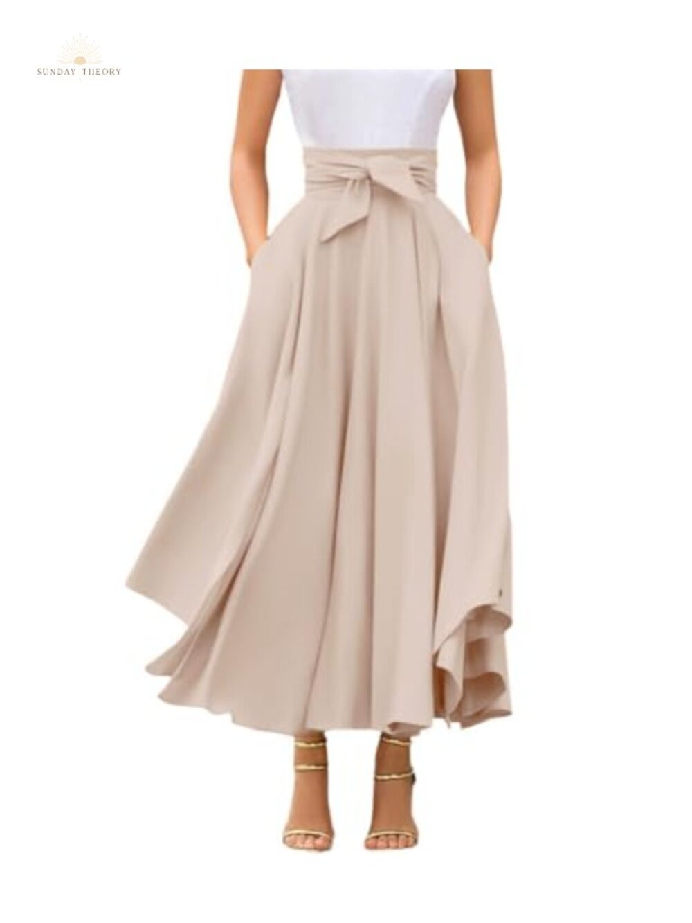 High Waisted A-Line Maxi Skirt with Pockets and Side Slit